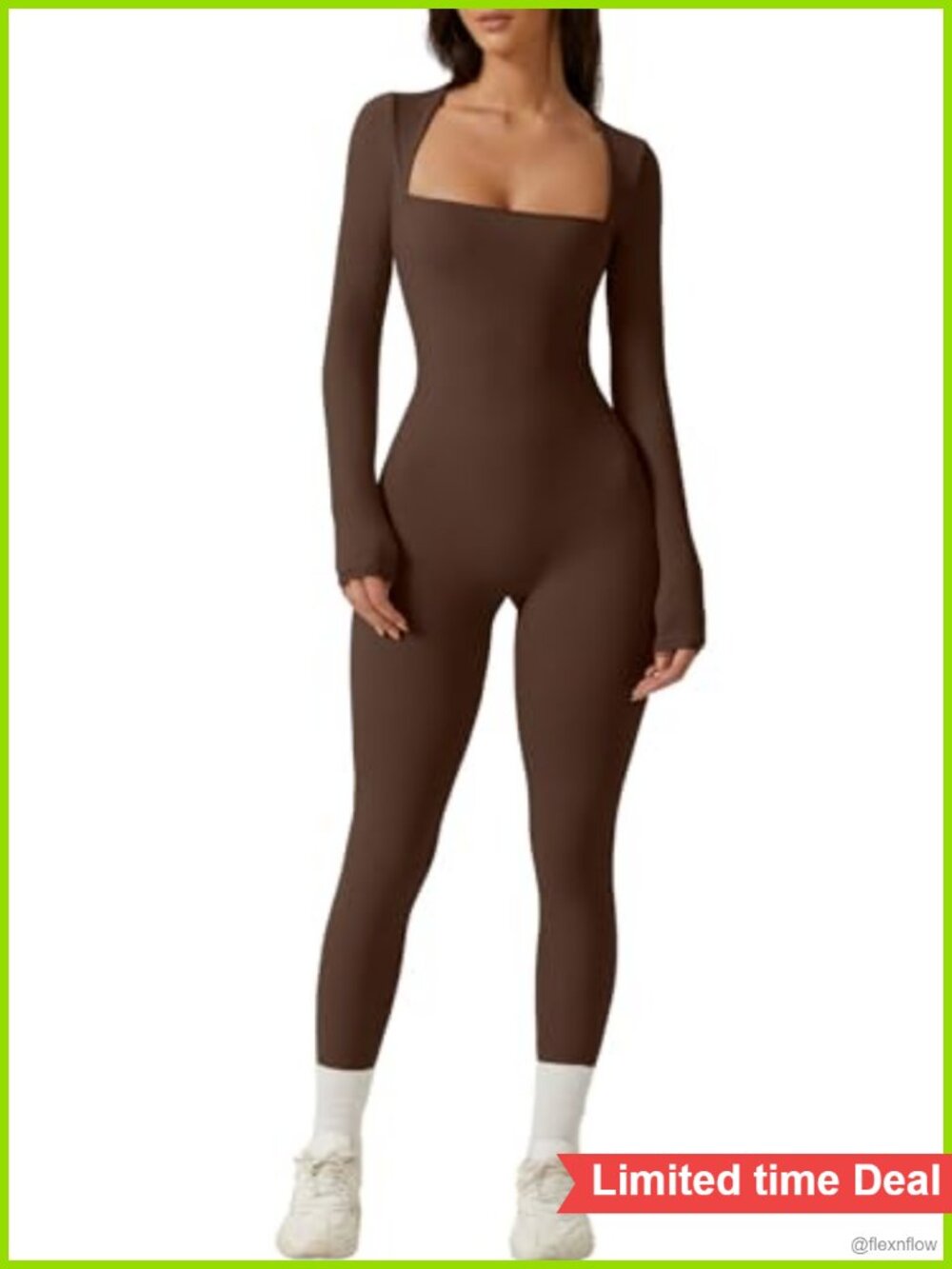QINSEN Square Neck Long Sleeve Full Length Leggings Bodycon Jumpsuit